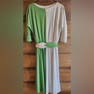 Vintage Green and White Color Block Dress
